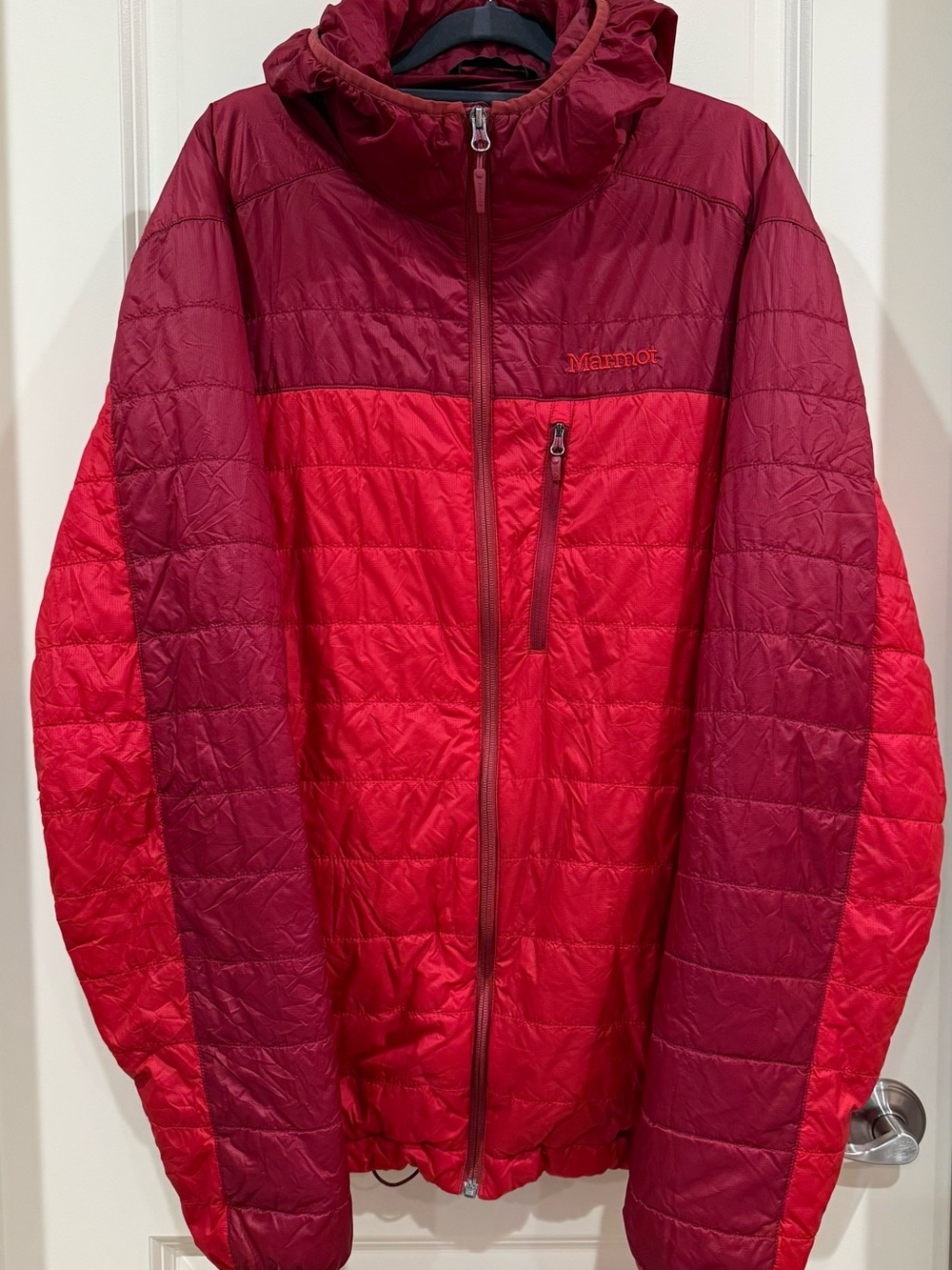 Marmot Two-Tone Red Quilted Hooded Jacket
